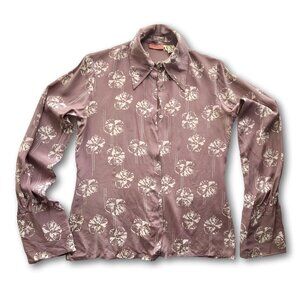 Vintage 70s SCALI French 100% Silk Men’s Unisex Blouse Size 42